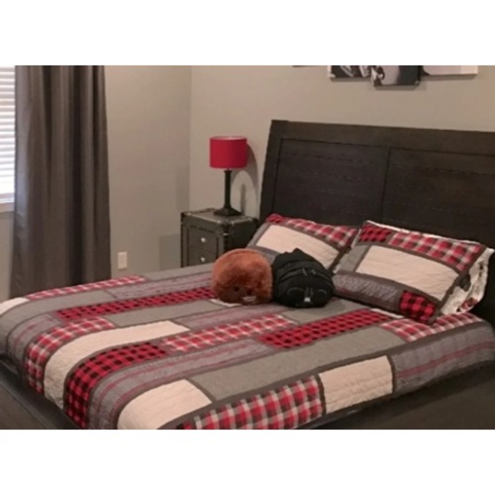 Pottery Barn Kids Full Queen Reversible Quilt Plaid Patchwork Red Black Gray PBK